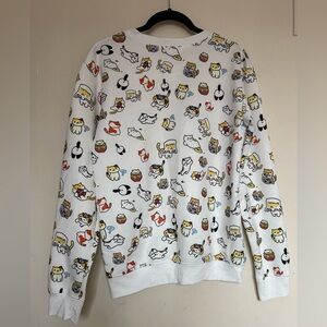 Crewneck Sweater with Multicolor Cat Print